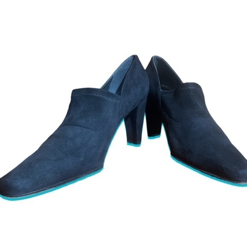 Stuart Weitzman Square Toe Black Suede Block Heel